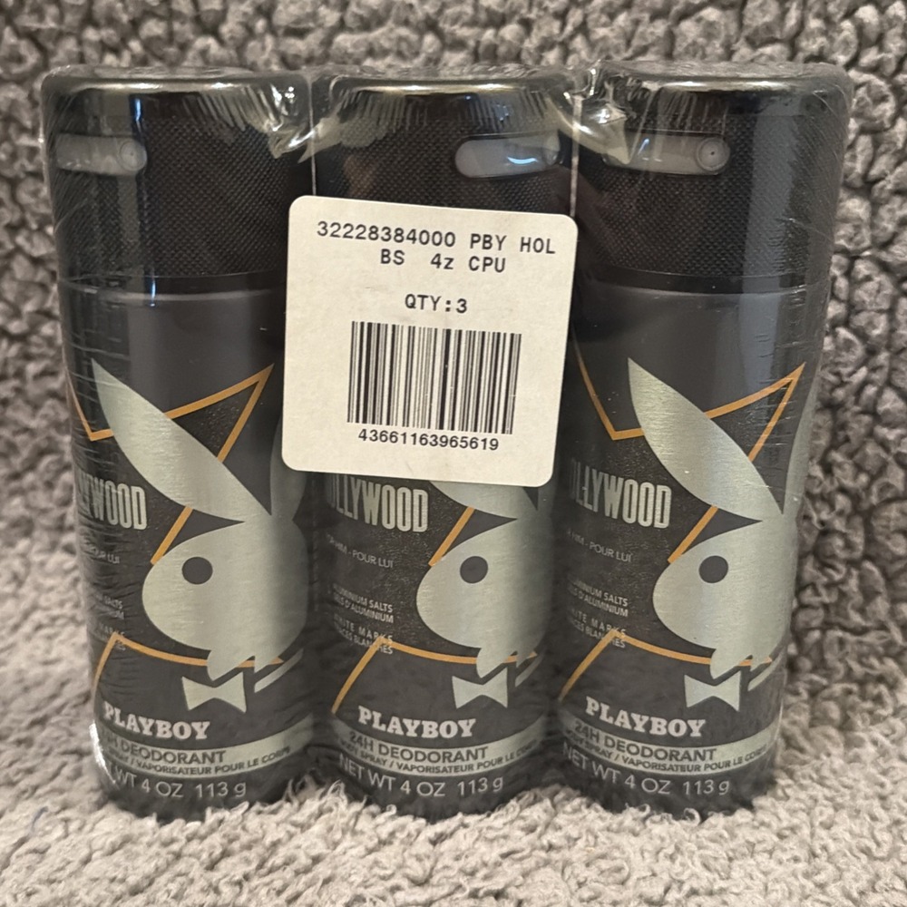 Playboy Hollywood 24H Deodorant All Over Body Spray, 4 oz LOTE OF 3 No Aluminum